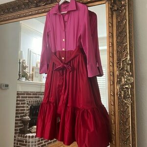 NWT BURU PINK LABEL DESIGNER STUNNING PINK/RED BELTED 2 TONE DRESS NWT SIZE: XS